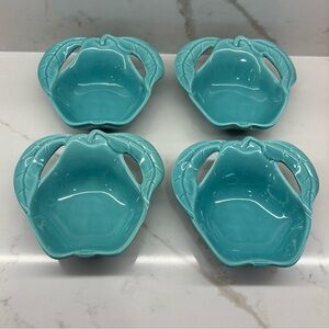 4 Vintage Turquoise Enchanto Pottery USA Pear Shapes Fruit Chip Snack Bowls